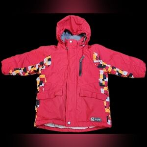 Jupa Toddler Sz2 Multicolor  Zip Coat Removable Hood Lego Brick Pattern Ski Coat